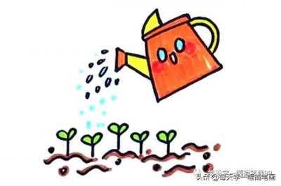 每天学一幅简笔画-给土地里的树苗浇水简笔画教程