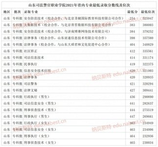​山东司法警官职业学院2021年省内专业最低录取分数线及位次