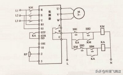 ​图解变频器外接按钮继电器控制正转电路