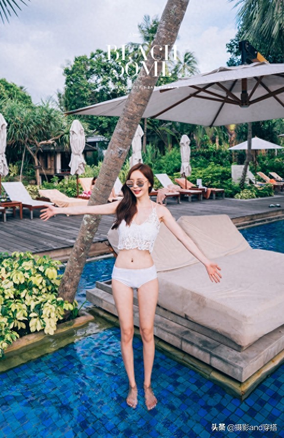 孙允珠白色吊带蕾丝比基尼,夏天的味道